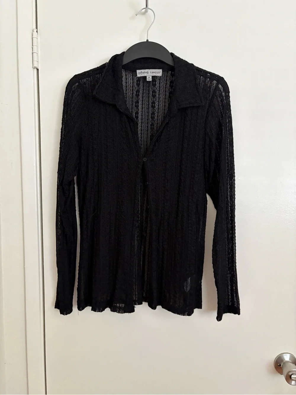 Absolutely Famous Black Sheer Knit Button Shirt